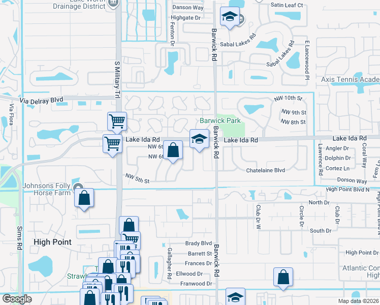 map of restaurants, bars, coffee shops, grocery stores, and more near 638 Northwest 46th Avenue in Delray Beach
