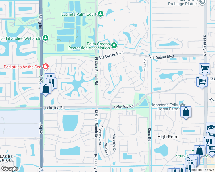 map of restaurants, bars, coffee shops, grocery stores, and more near 13761 Via Aurora in Delray Beach