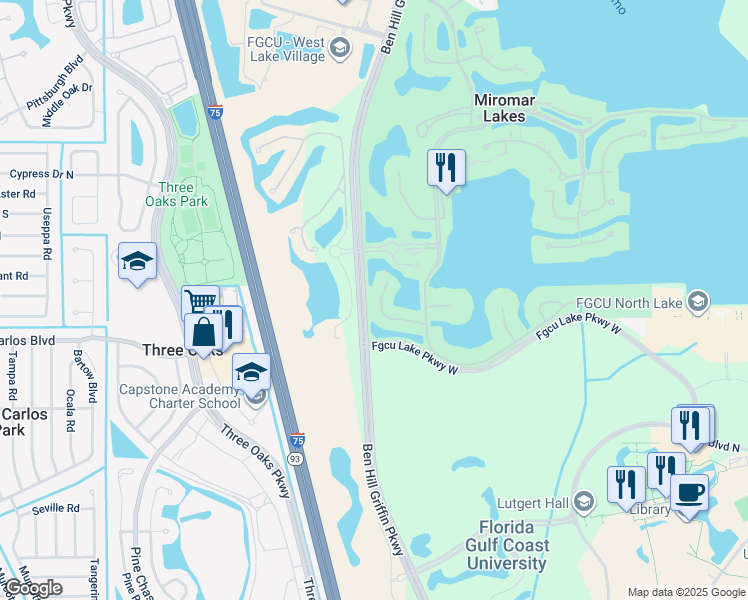 map of restaurants, bars, coffee shops, grocery stores, and more near 18504 Miromar Lakes Boulevard in Miromar Lakes
