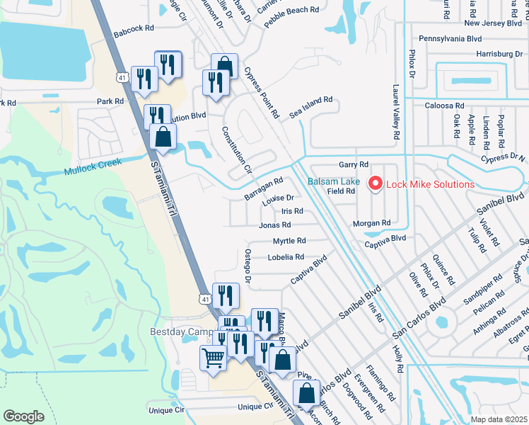 map of restaurants, bars, coffee shops, grocery stores, and more near 18248 Constitution Circle in Fort Myers