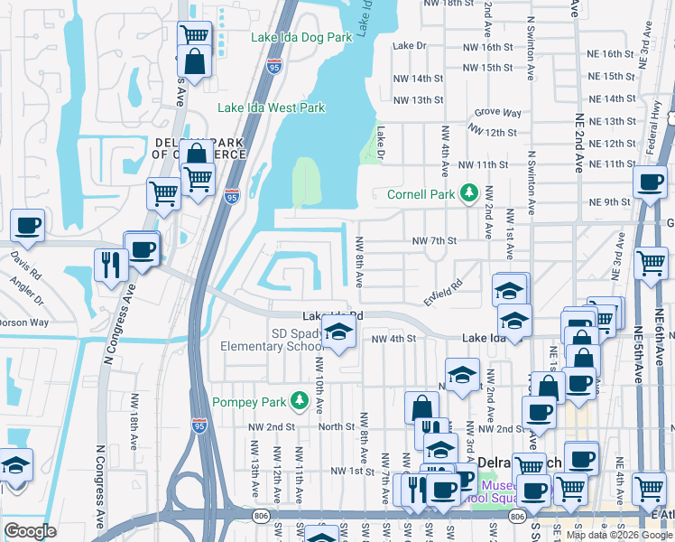 map of restaurants, bars, coffee shops, grocery stores, and more near 520 Northwest 8th Avenue in Delray Beach