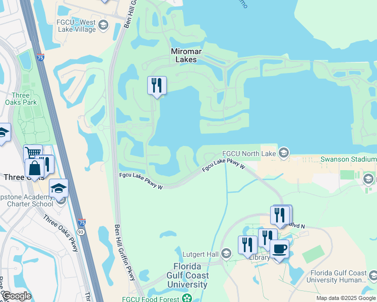 map of restaurants, bars, coffee shops, grocery stores, and more near 18311 Vicenza Way in Miromar Lakes