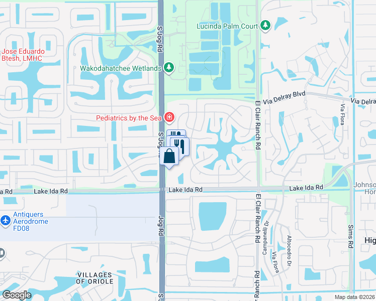 map of restaurants, bars, coffee shops, grocery stores, and more near 6276 Dusenburg Road in Delray Beach