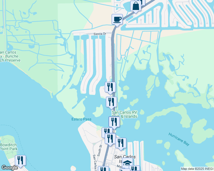 map of restaurants, bars, coffee shops, grocery stores, and more near Unnamed Road in Fort Myers Beach