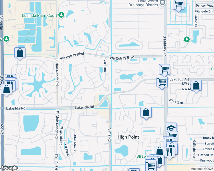 map of restaurants, bars, coffee shops, grocery stores, and more near 13692 Vía Flora in Delray Beach