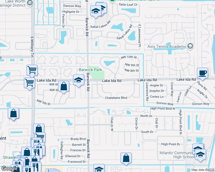 map of restaurants, bars, coffee shops, grocery stores, and more near 755 Place Chateau in Delray Beach