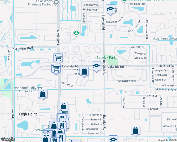 map of restaurants, bars, coffee shops, grocery stores, and more near 4762 Northwest 6th Court in Delray Beach