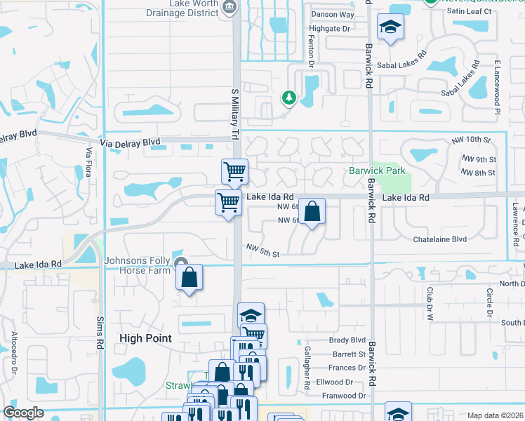 map of restaurants, bars, coffee shops, grocery stores, and more near 5198 Northwest 6th Court in Delray Beach