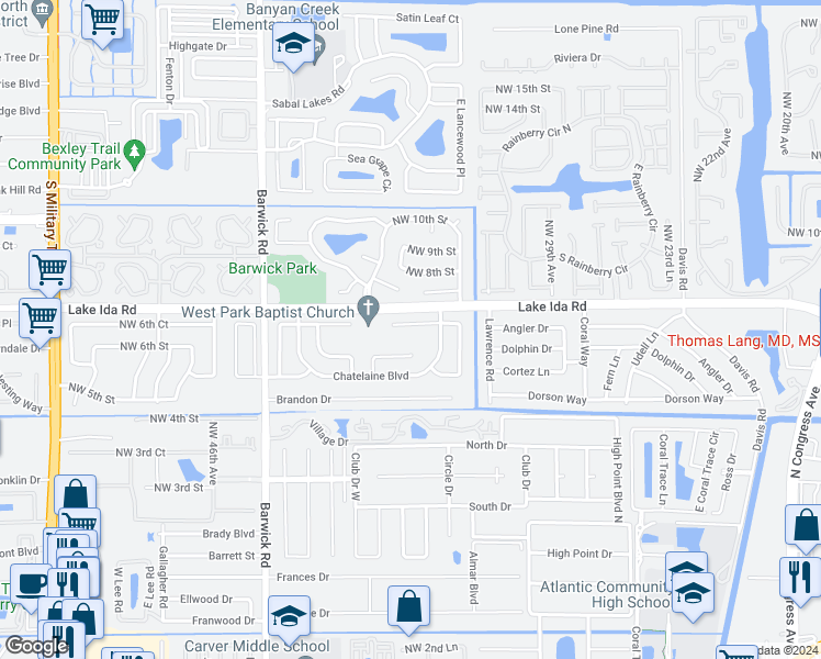 map of restaurants, bars, coffee shops, grocery stores, and more near 3406 Avenue Villandry in Delray Beach