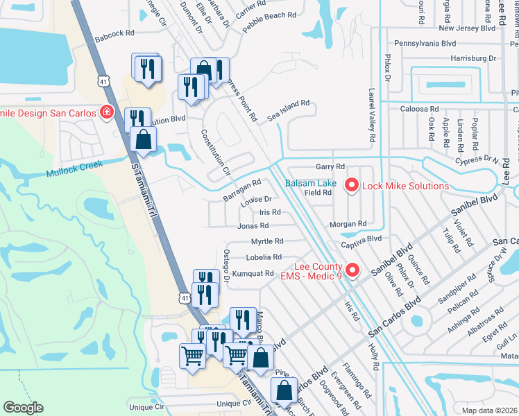 map of restaurants, bars, coffee shops, grocery stores, and more near 18248 Constitution Circle in Fort Myers