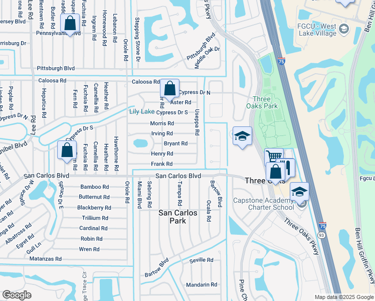 map of restaurants, bars, coffee shops, grocery stores, and more near 9132 Henry Road in Fort Myers