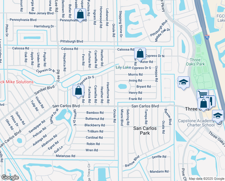 map of restaurants, bars, coffee shops, grocery stores, and more near 9000 Henry Road in Fort Myers