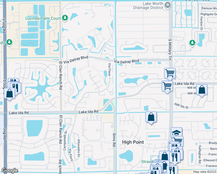 map of restaurants, bars, coffee shops, grocery stores, and more near 13692 Vía Flora in Delray Beach