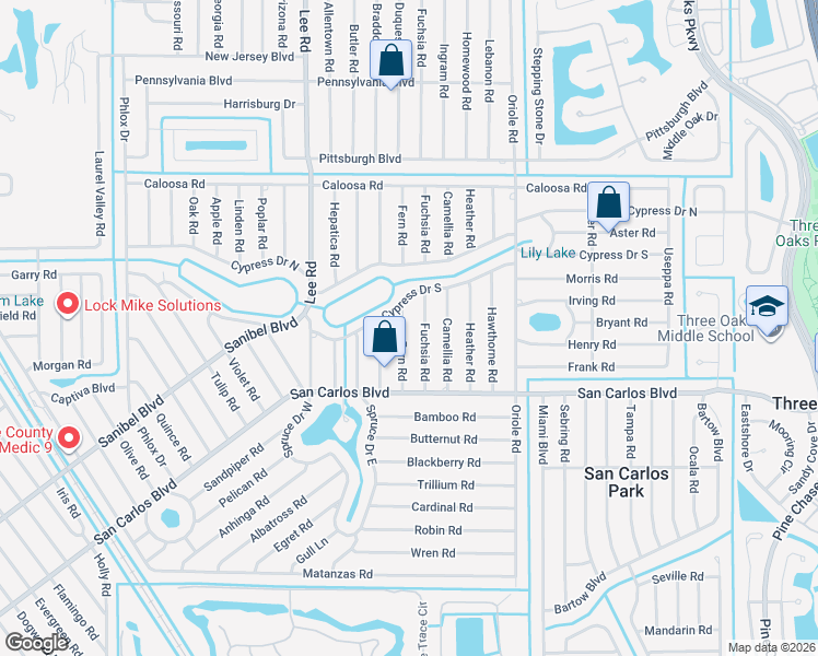 map of restaurants, bars, coffee shops, grocery stores, and more near 18403 Fern Road in Fort Myers