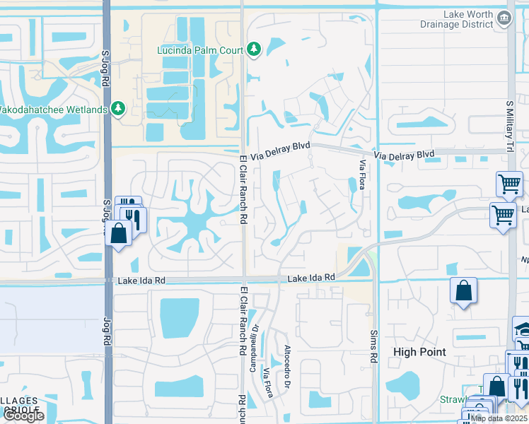 map of restaurants, bars, coffee shops, grocery stores, and more near 13665 Via Aurora in Delray Beach