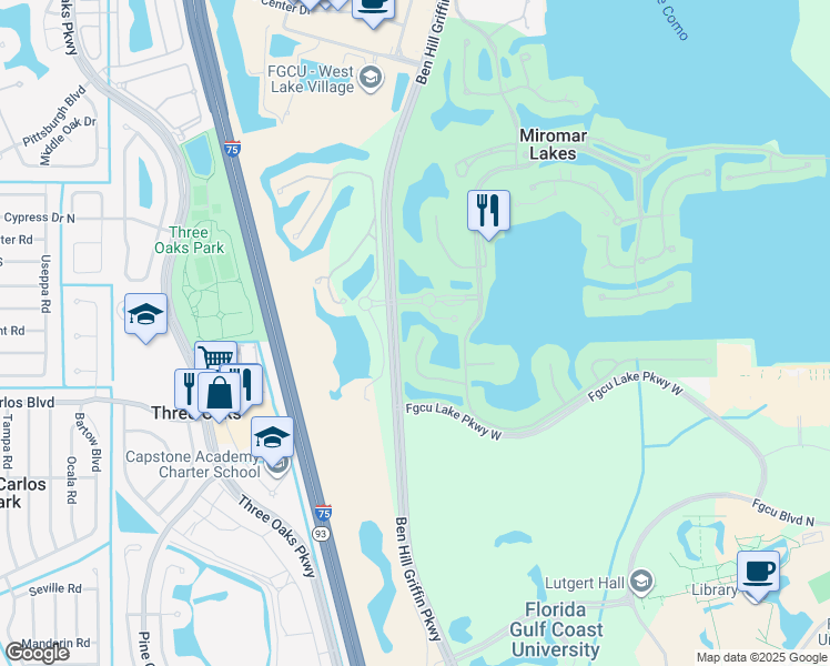 map of restaurants, bars, coffee shops, grocery stores, and more near 10000 Valiant Court in Fort Myers
