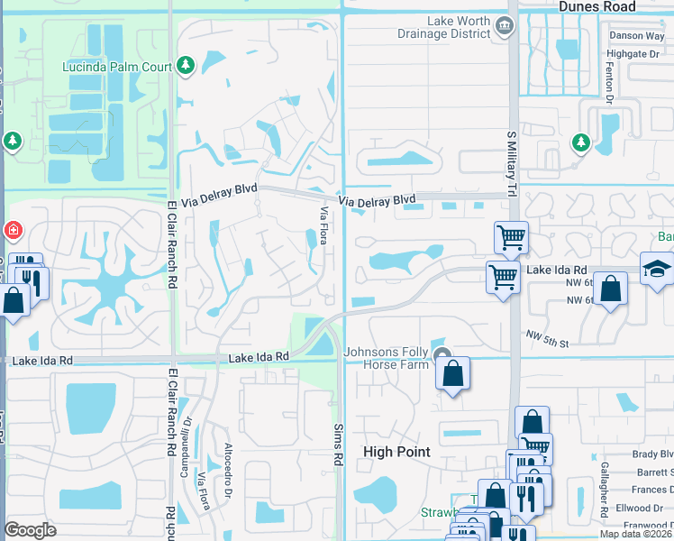 map of restaurants, bars, coffee shops, grocery stores, and more near 13566 Vía Flora in Delray Beach