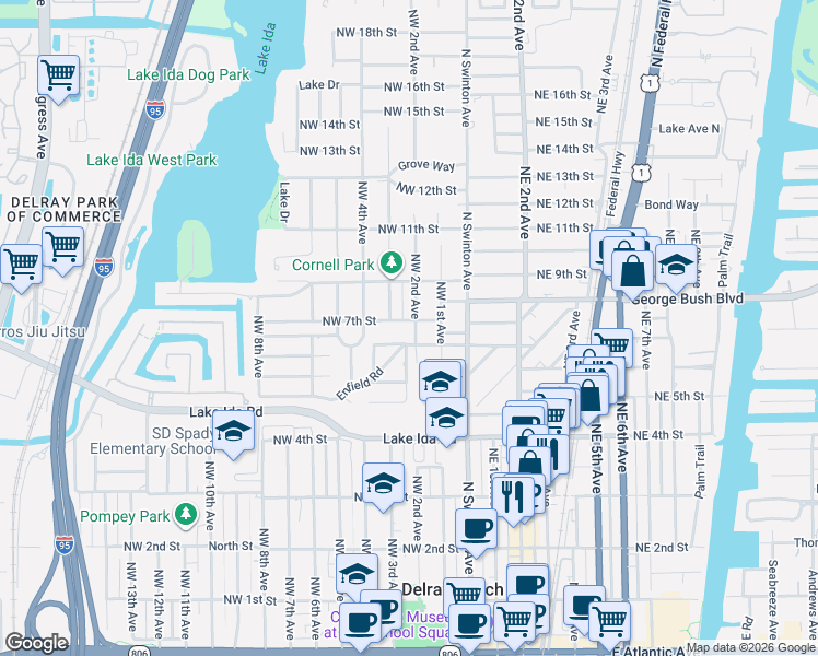 map of restaurants, bars, coffee shops, grocery stores, and more near 217 Northwest 7th Street in Delray Beach