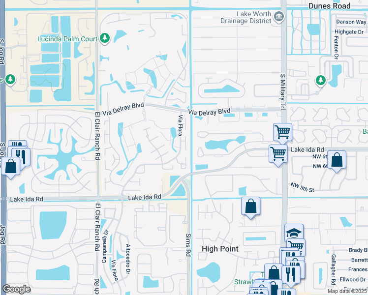 map of restaurants, bars, coffee shops, grocery stores, and more near 13566 Vía Flora in Delray Beach