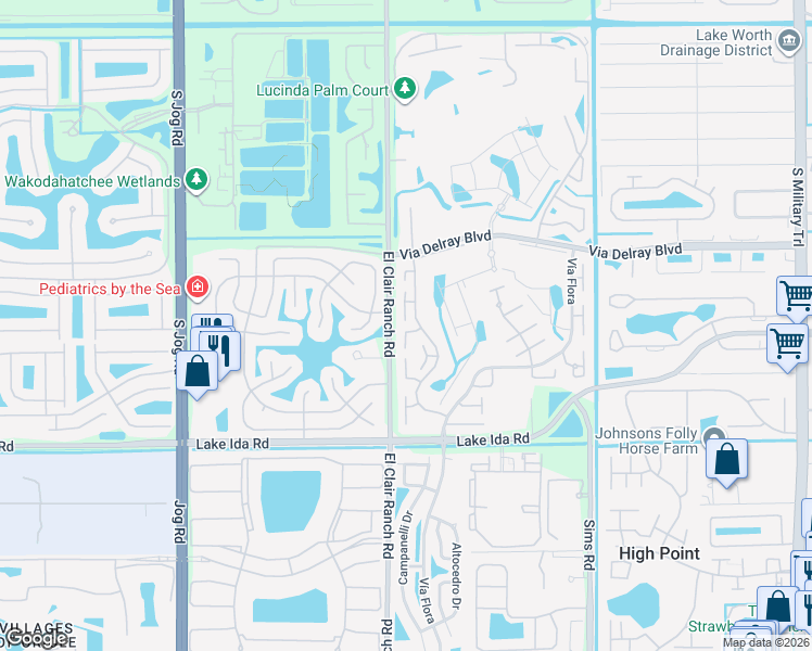 map of restaurants, bars, coffee shops, grocery stores, and more near 13665 Via Aurora in Delray Beach