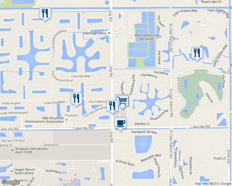 map of restaurants, bars, coffee shops, grocery stores, and more near 13700 Jog Road in Delray Beach