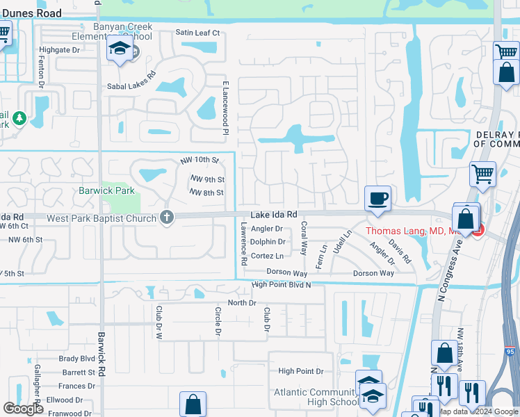 map of restaurants, bars, coffee shops, grocery stores, and more near 3060 NW 6th St in Delray Beach