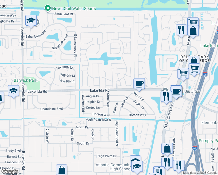 map of restaurants, bars, coffee shops, grocery stores, and more near in Delray Beach