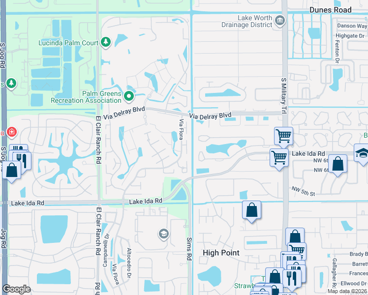 map of restaurants, bars, coffee shops, grocery stores, and more near 13566 Vía Flora in Delray Beach
