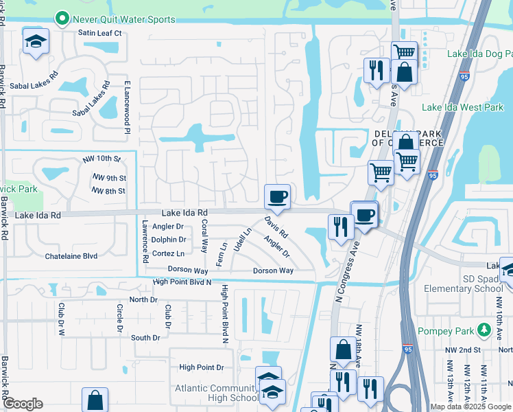 map of restaurants, bars, coffee shops, grocery stores, and more near 2350 Northwest 7th Court in Delray Beach