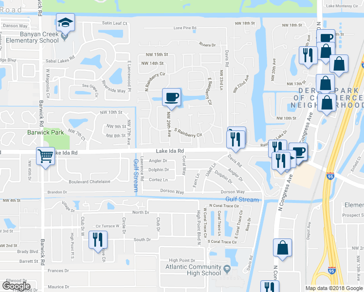map of restaurants, bars, coffee shops, grocery stores, and more near 2686 Northwest 7th Court in Delray Beach