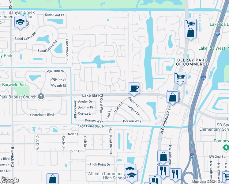 map of restaurants, bars, coffee shops, grocery stores, and more near 701 Northwest 25th Avenue in Delray Beach