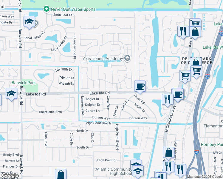 map of restaurants, bars, coffee shops, grocery stores, and more near in Delray Beach