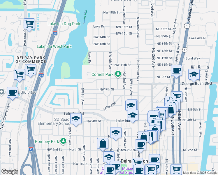 map of restaurants, bars, coffee shops, grocery stores, and more near 403 Northwest 7th Street in Delray Beach