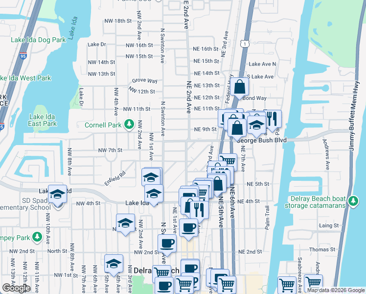 map of restaurants, bars, coffee shops, grocery stores, and more near 706 Northeast 2nd Avenue in Delray Beach