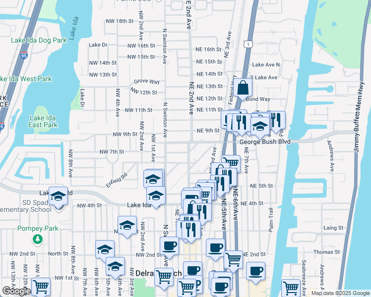 map of restaurants, bars, coffee shops, grocery stores, and more near 706 NE 2nd Ave in Delray Beach