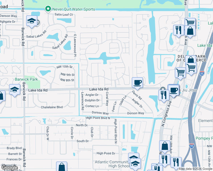 map of restaurants, bars, coffee shops, grocery stores, and more near 2686 Northwest 7th Court in Delray Beach