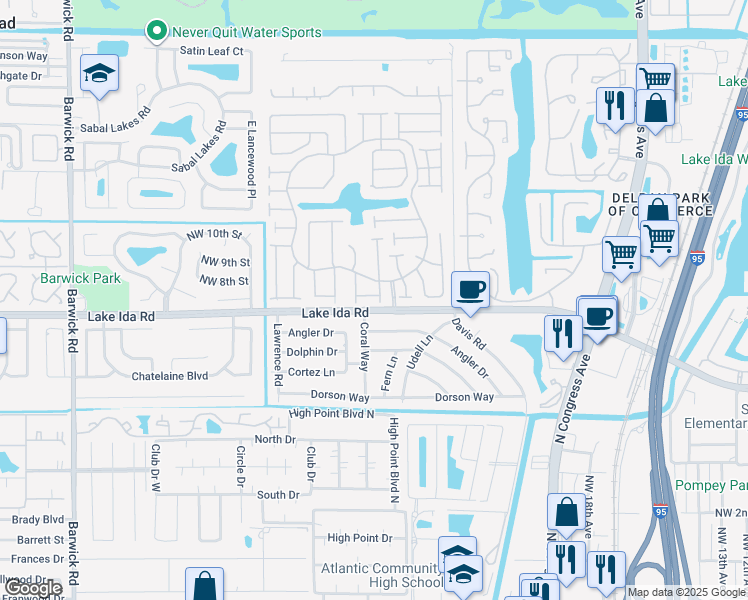 map of restaurants, bars, coffee shops, grocery stores, and more near 2622 Northwest 7th Court in Delray Beach