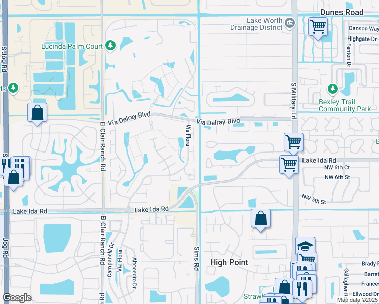 map of restaurants, bars, coffee shops, grocery stores, and more near 13566 Vía Flora in Delray Beach