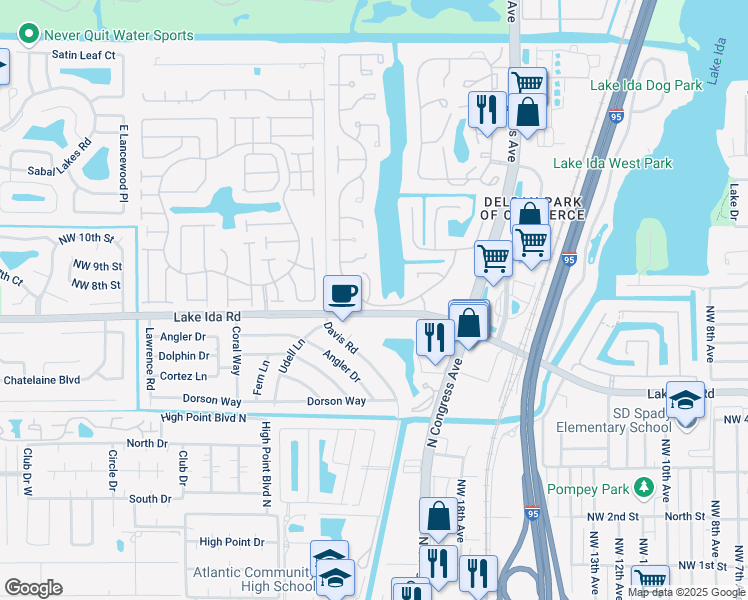 map of restaurants, bars, coffee shops, grocery stores, and more near 795 Northwest 21st Way in Delray Beach
