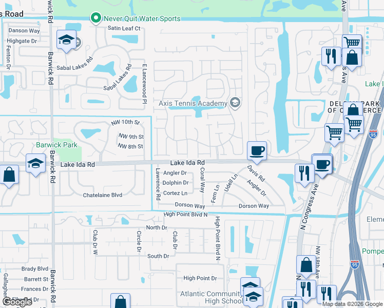 map of restaurants, bars, coffee shops, grocery stores, and more near 717 Northwest 29th Avenue in Delray Beach