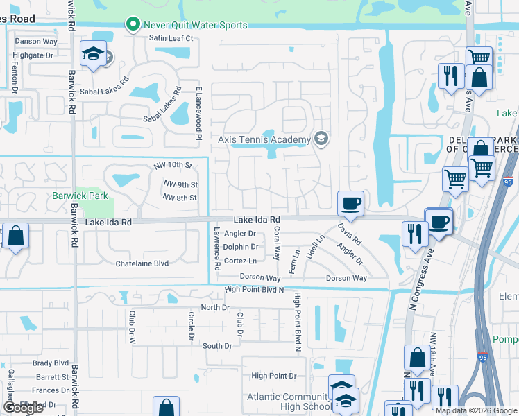 map of restaurants, bars, coffee shops, grocery stores, and more near 717 Northwest 29th Avenue in Delray Beach