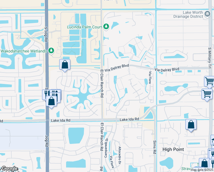map of restaurants, bars, coffee shops, grocery stores, and more near 13665 Via Aurora in Delray Beach
