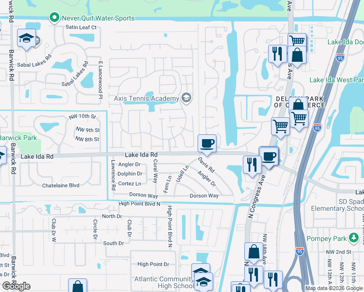 map of restaurants, bars, coffee shops, grocery stores, and more near 701 Northwest 25th Avenue in Delray Beach