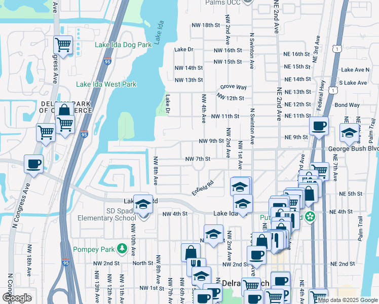 map of restaurants, bars, coffee shops, grocery stores, and more near 503 Northwest 7th Street in Delray Beach