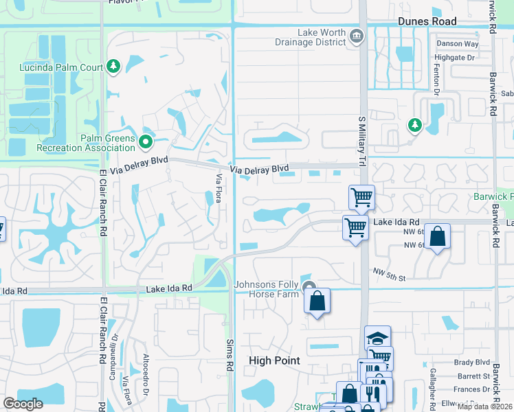 map of restaurants, bars, coffee shops, grocery stores, and more near 5400 Poppy Place in Delray Beach