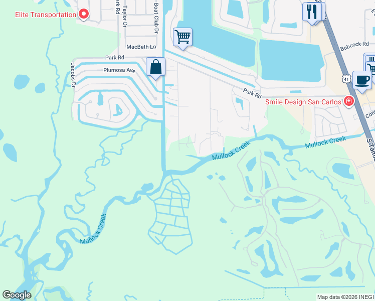 map of restaurants, bars, coffee shops, grocery stores, and more near 18481 Pioneer Road in Fort Myers