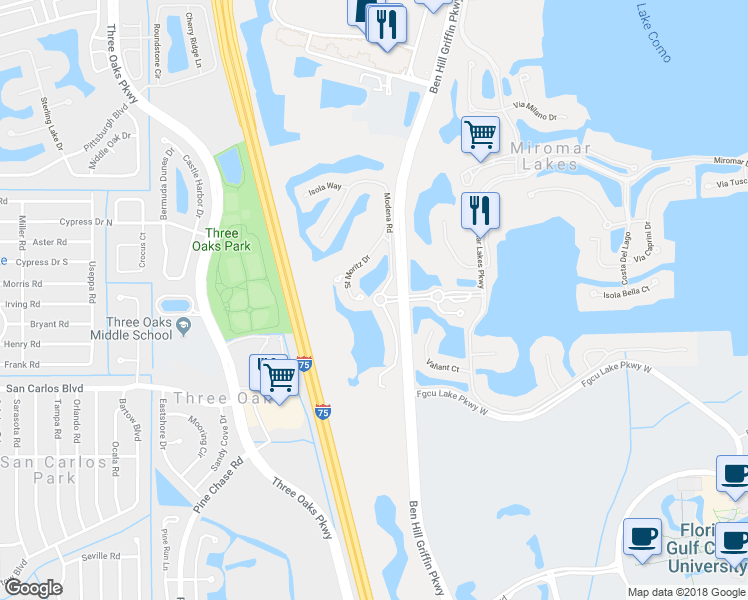 map of restaurants, bars, coffee shops, grocery stores, and more near Modena Road in Lee County