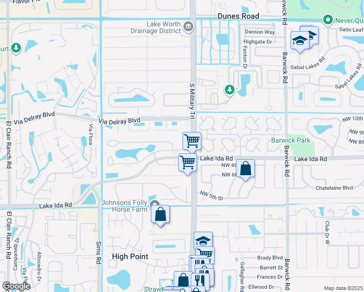 map of restaurants, bars, coffee shops, grocery stores, and more near 5115 Privet Place in Delray Beach