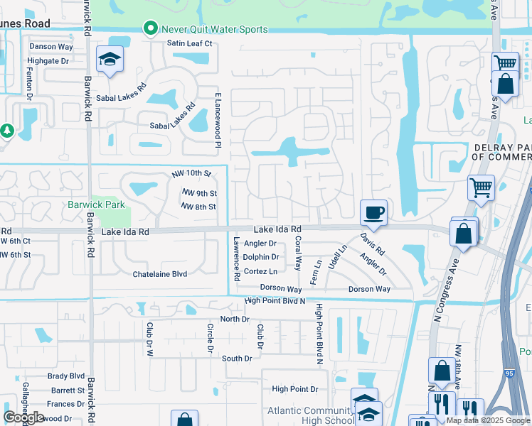 map of restaurants, bars, coffee shops, grocery stores, and more near 3060 Northwest 6th Street in Delray Beach