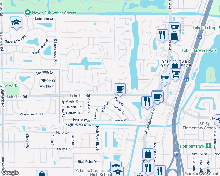 map of restaurants, bars, coffee shops, grocery stores, and more near 2350 Northwest 7th Court in Delray Beach